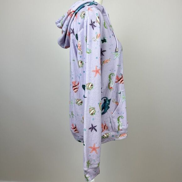 Hill House Allie Zip Up Hoodie Sweatshirt Sea Creatures Terry Purple Small NWT - Picture 3 of 10